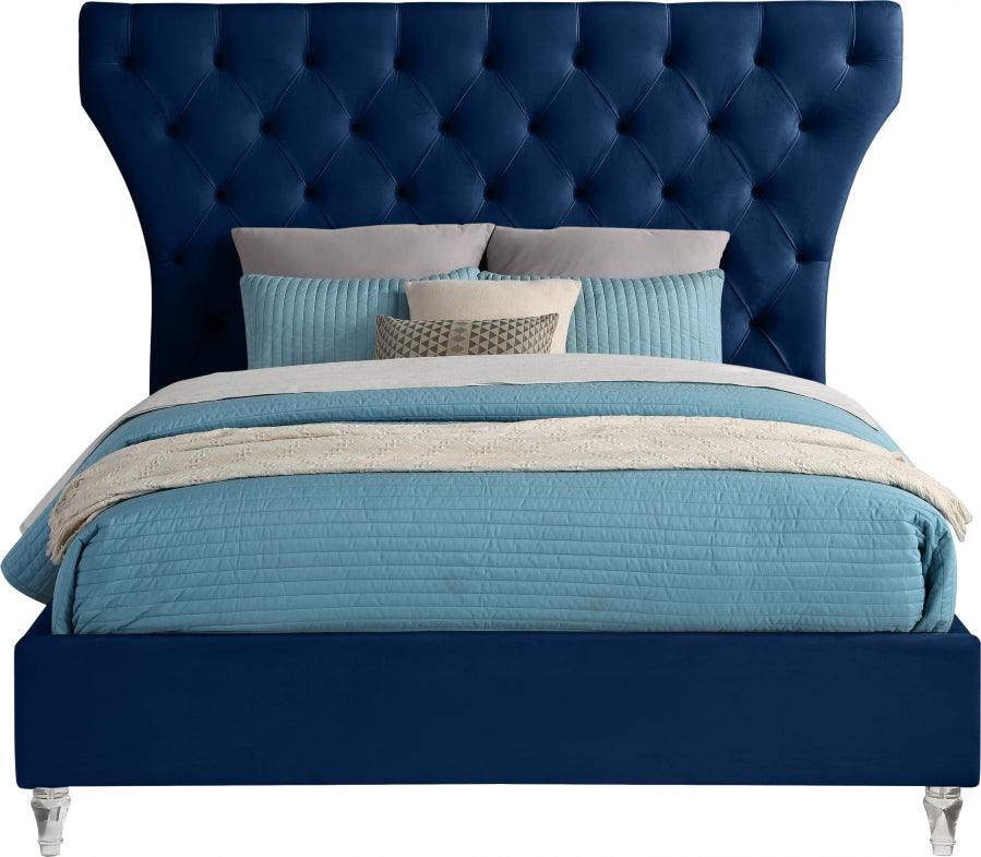 Kira Velvet Queen Bed In Navy - Kiranavy-Q - ATL FURNITURE