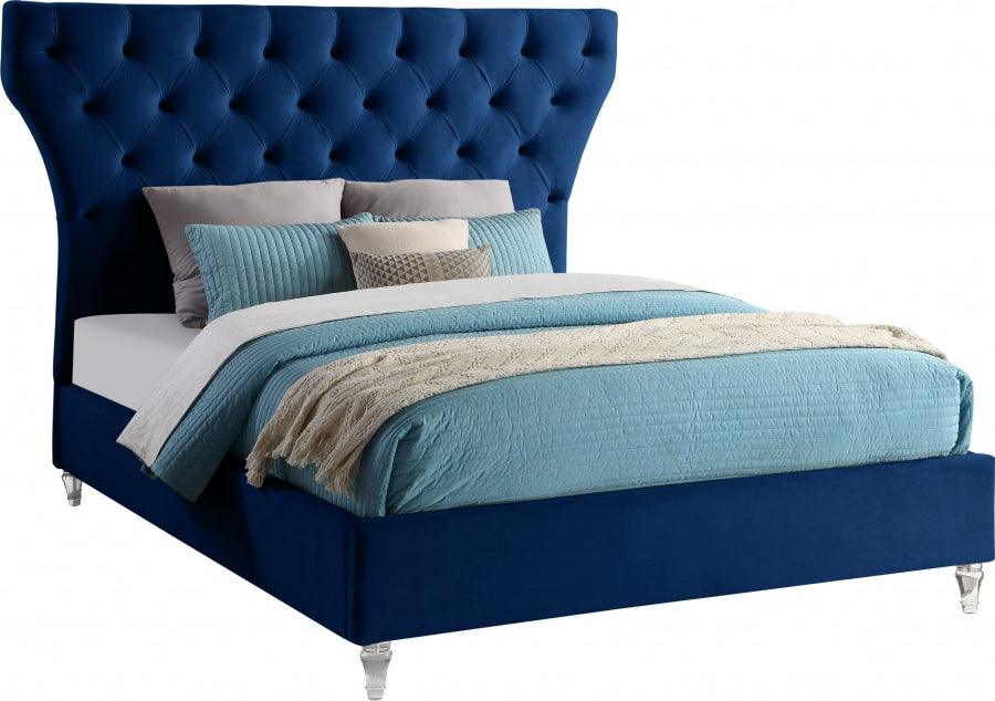 Kira Velvet Queen Bed In Navy - Kiranavy-Q - ATL FURNITURE
