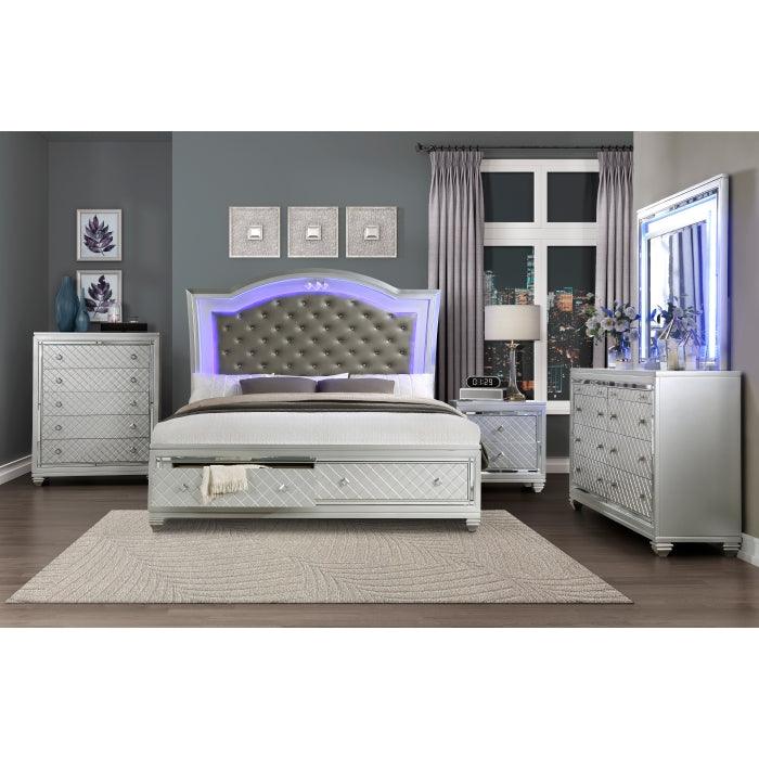 Leesa 6 Piece Eastern King Platform Bedroom Set In Silver - 1430K-1Ek*6 - ATL FURNITURE