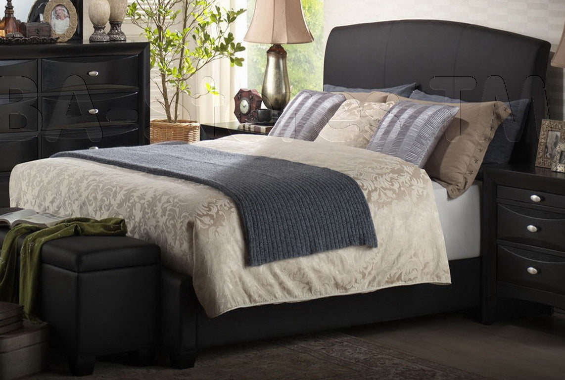 Ireland Full PU Panel Bed with Rounded Headboard in Black - ATL FURNITURE