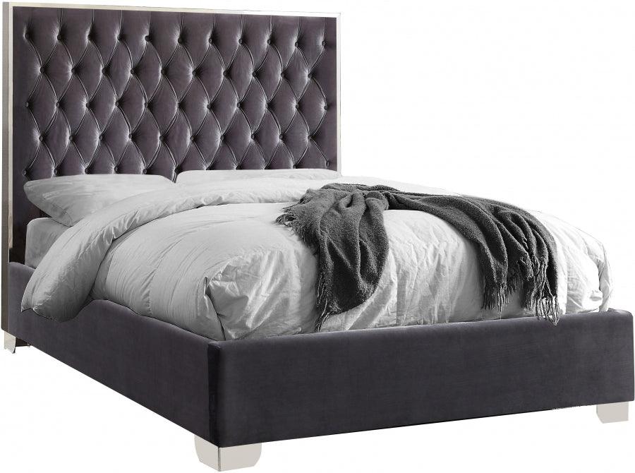 Meridian Furniture - Lexi Velvet Queen Bed In Grey - Lexigrey-Q - ATL FURNITURE