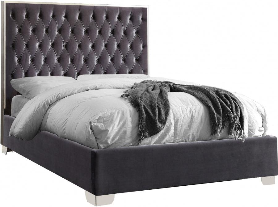 Lexi Velvet King Bed In Grey - Lexigrey-K - ATL FURNITURE