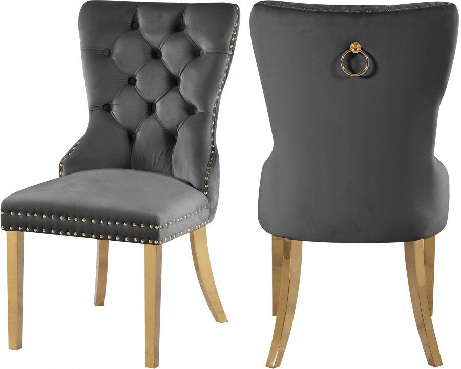 Carmen Velvet Dining Chair Set Of 2 In Grey - 812Grey-C - ATL FURNITURE