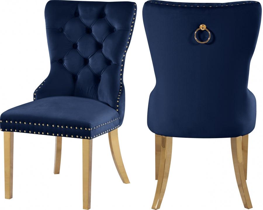 Carmen Velvet Dining Chair Set Of 2 In Navy - 812Navy-C - ATL FURNITURE