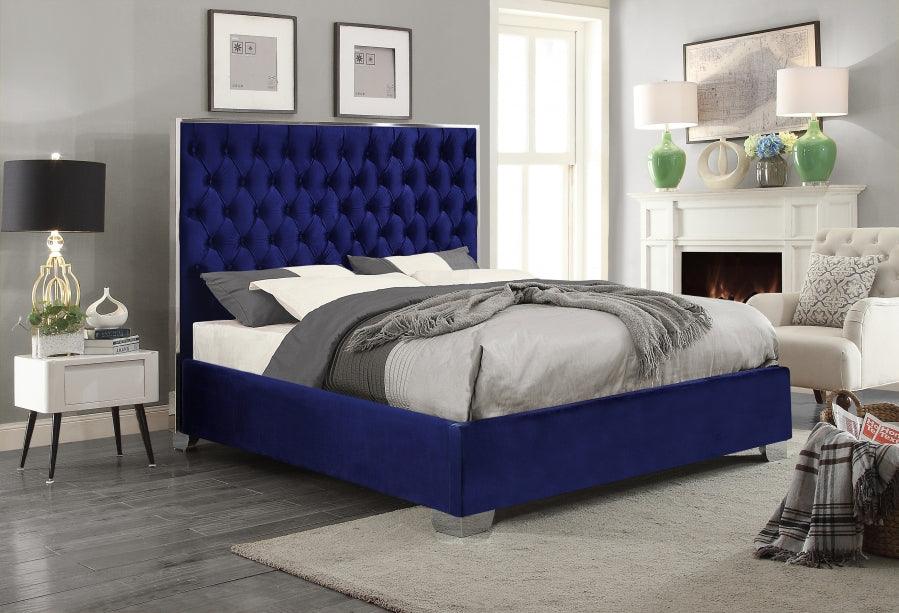 Meridian Furniture - Lexi Velvet Queen Bed In Navy - Lexinavy-Q - ATL FURNITURE