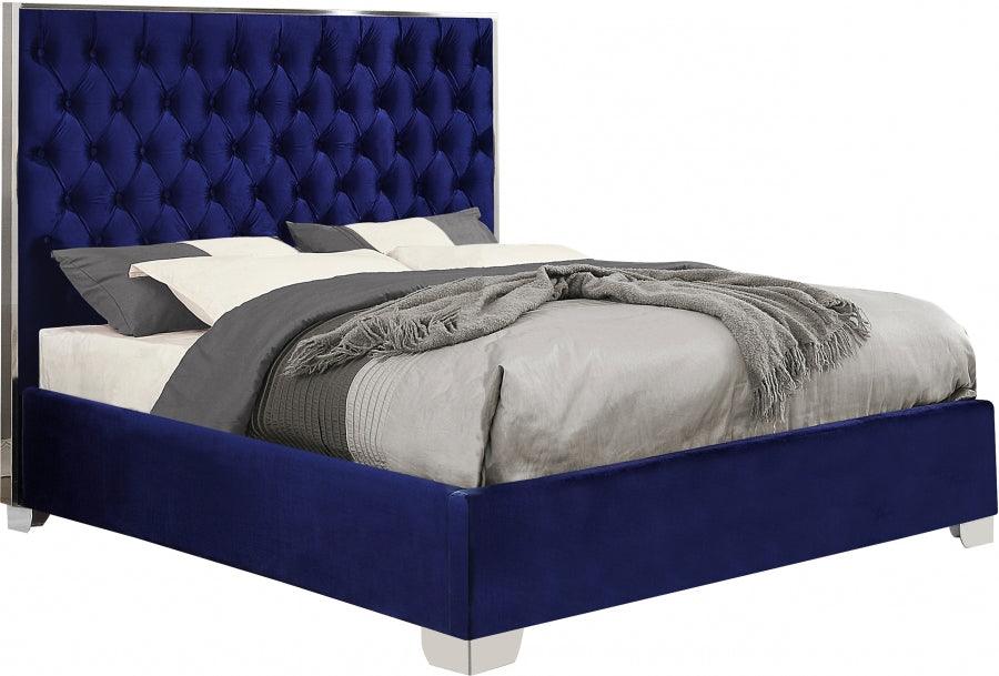 Meridian Furniture - Lexi Velvet Queen Bed In Navy - Lexinavy-Q - ATL FURNITURE
