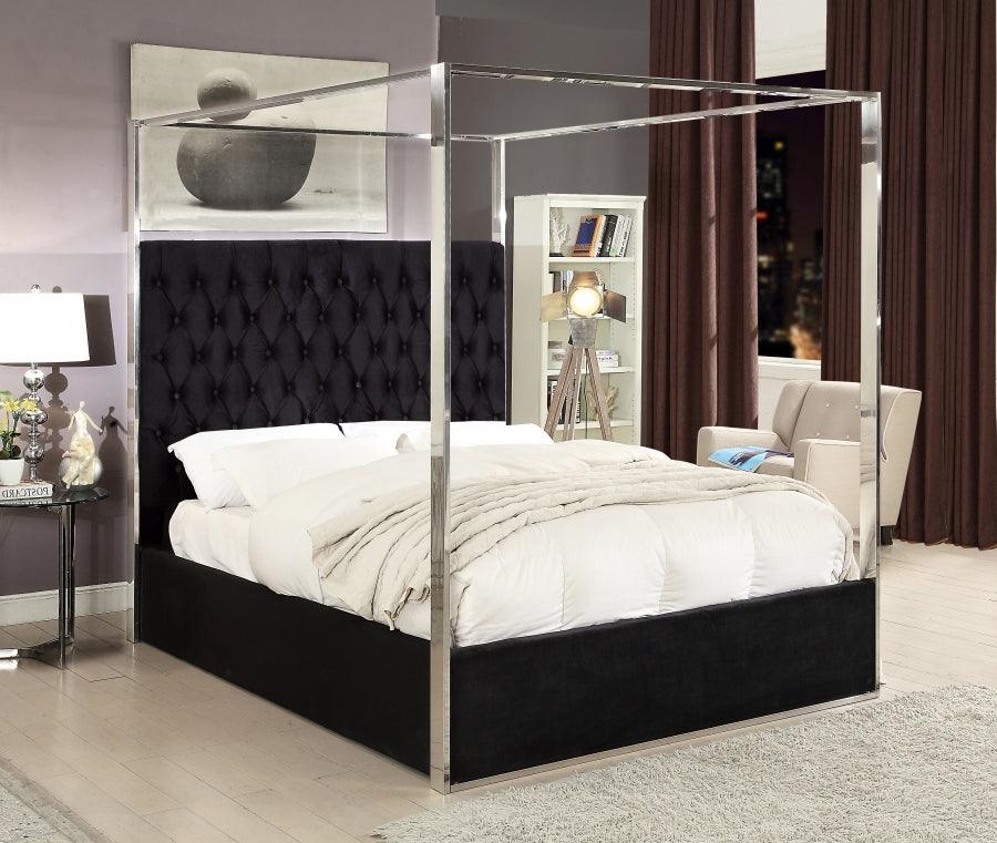 Meridian Furniture - Porter Velvet Queen Bed In Black - Porterblack-Q - ATL FURNITURE