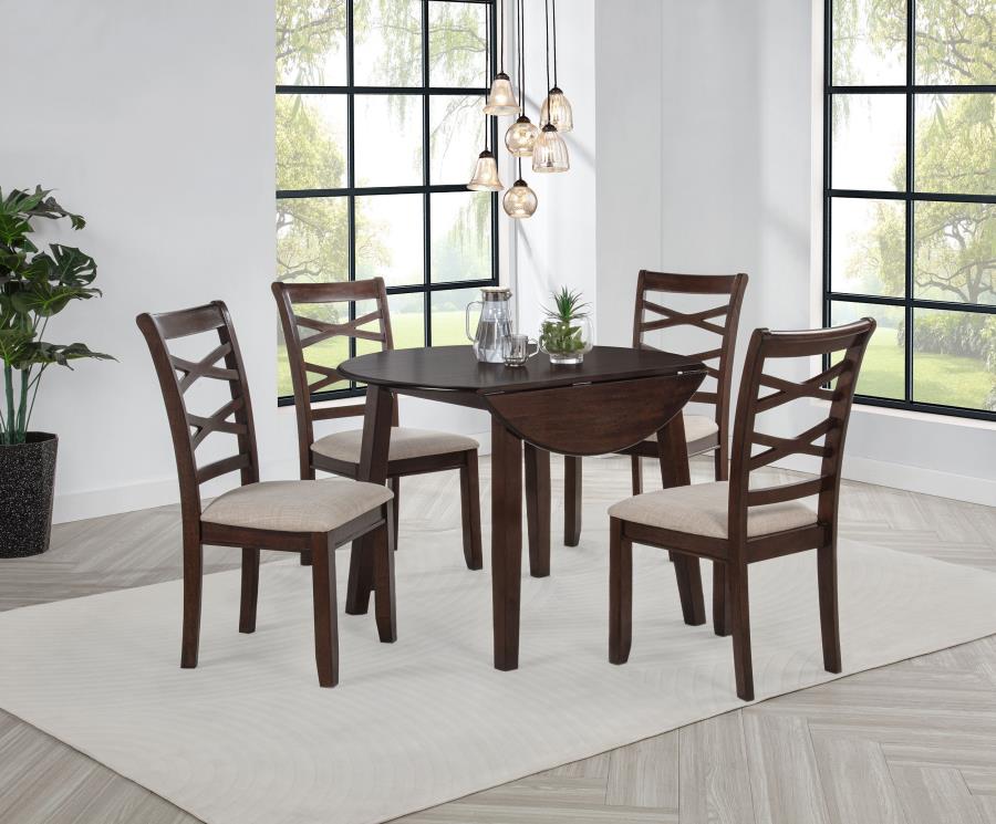 Barton 5-Piece Round Wood Dining Table Set Dark Brown