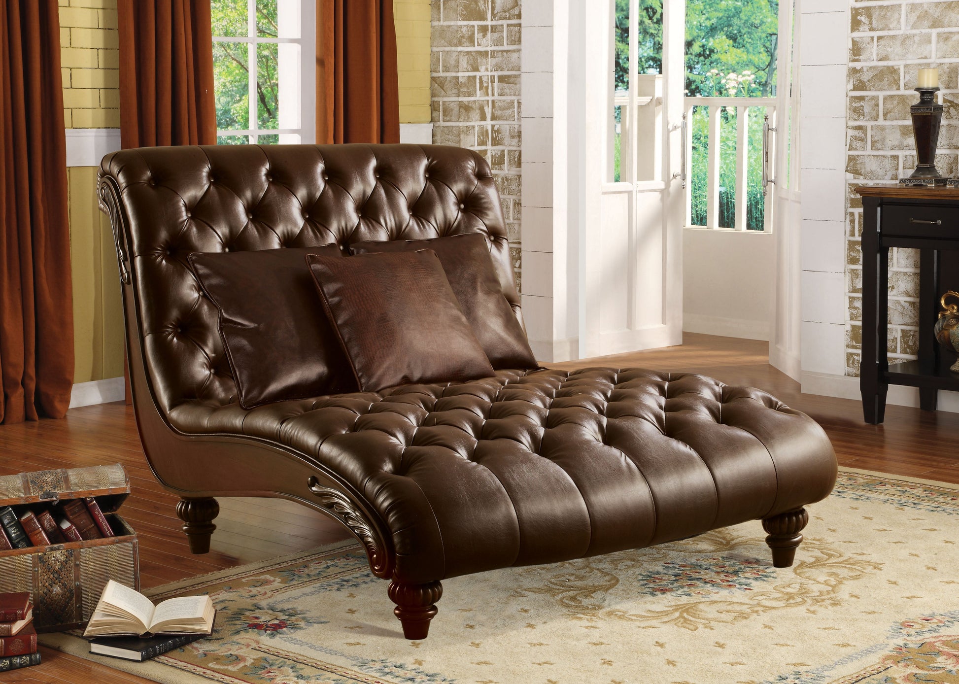 Anondale 2-Tone Brown PU Chaise & 3Pillows - ATL FURNITURE