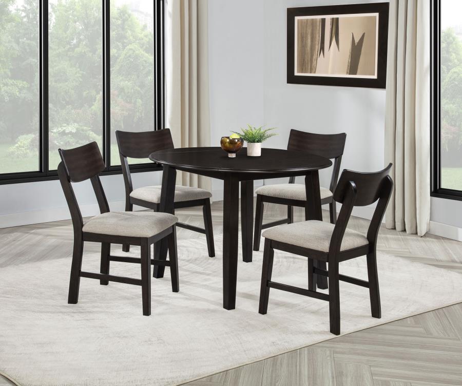 Catley 5-Piece Round Drop Leaf Dining Table Set Dark Coffee