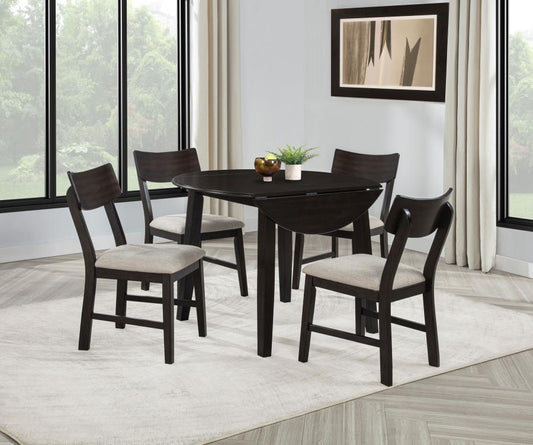 Catley 5-Piece Round Drop Leaf Dining Table Set Dark Coffee
