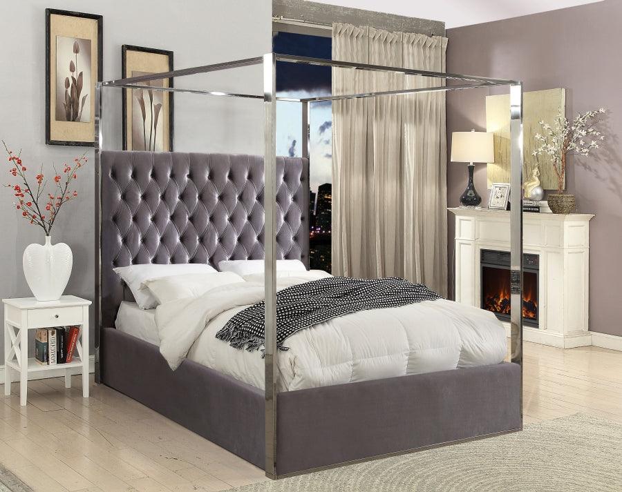 Meridian Furniture - Porter Velvet Queen Bed In Grey - Portergrey-Q - ATL FURNITURE