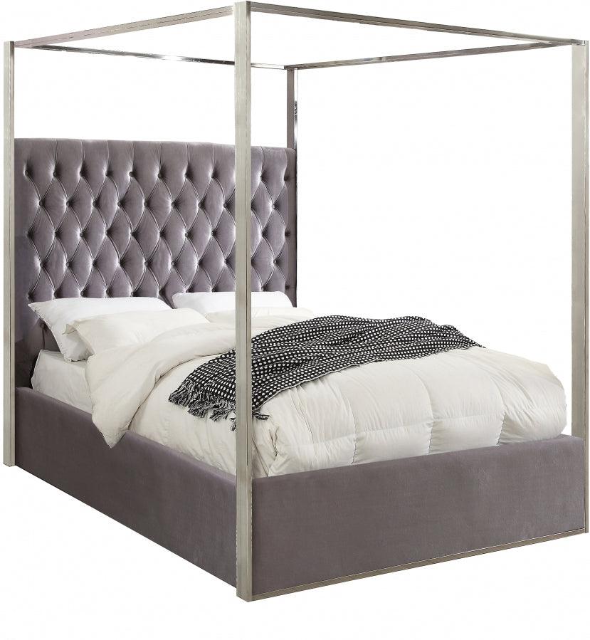 Meridian Furniture - Porter Velvet Queen Bed In Grey - Portergrey-Q - ATL FURNITURE