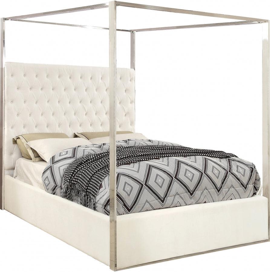 Meridian Furniture - Porter Velvet Queen Bed In White - Porterwhite-Q - ATL FURNITURE
