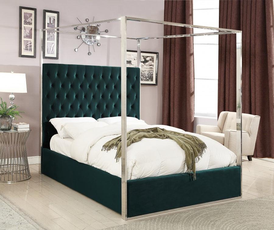 Meridian Furniture - Porter Velvet Queen Bed In Green - Portergreen-Q - ATL FURNITURE