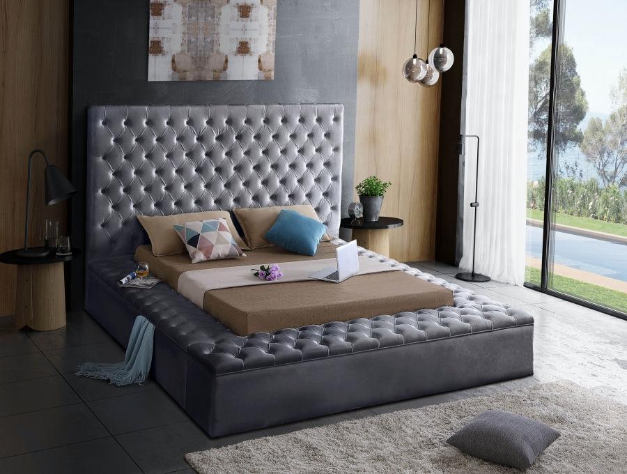 Bliss Velvet Queen Bed In Grey - ATL FURNITURE