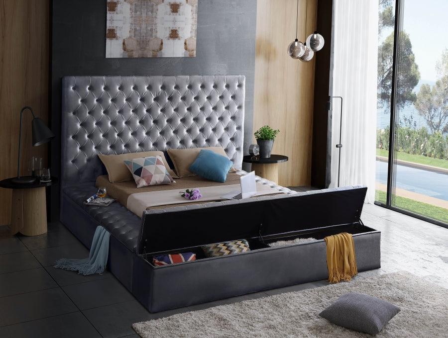 Bliss Velvet Queen Bed In Grey - ATL FURNITURE