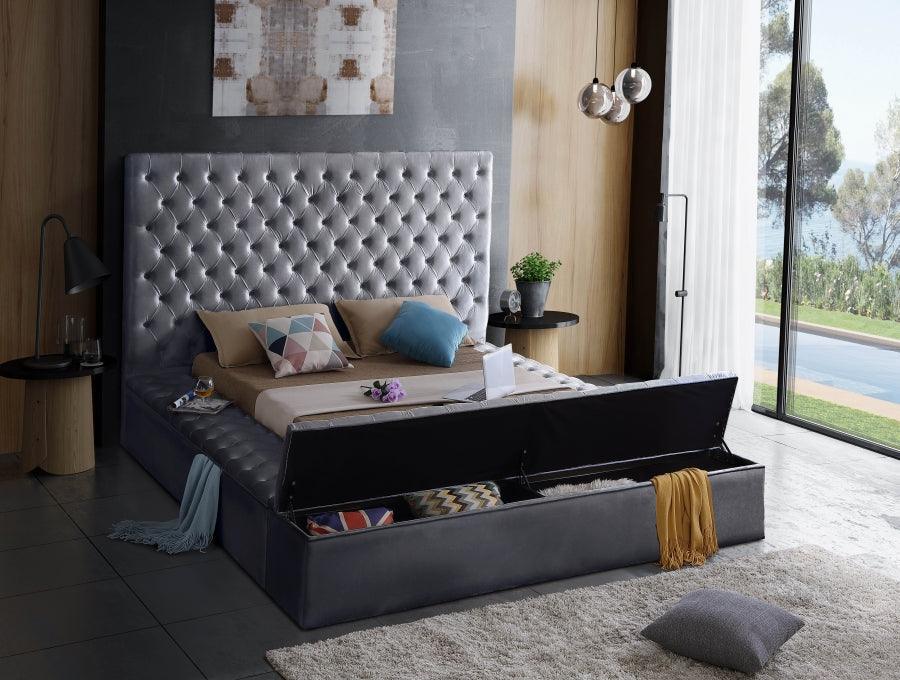 Bliss Velvet King Bed In Grey - ATL FURNITURE