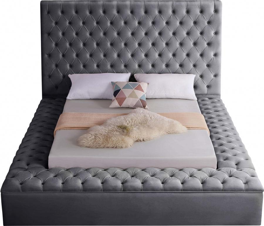 Bliss Velvet King Bed In Grey - ATL FURNITURE