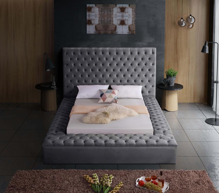 Bliss Velvet King Bed In Grey - ATL FURNITURE