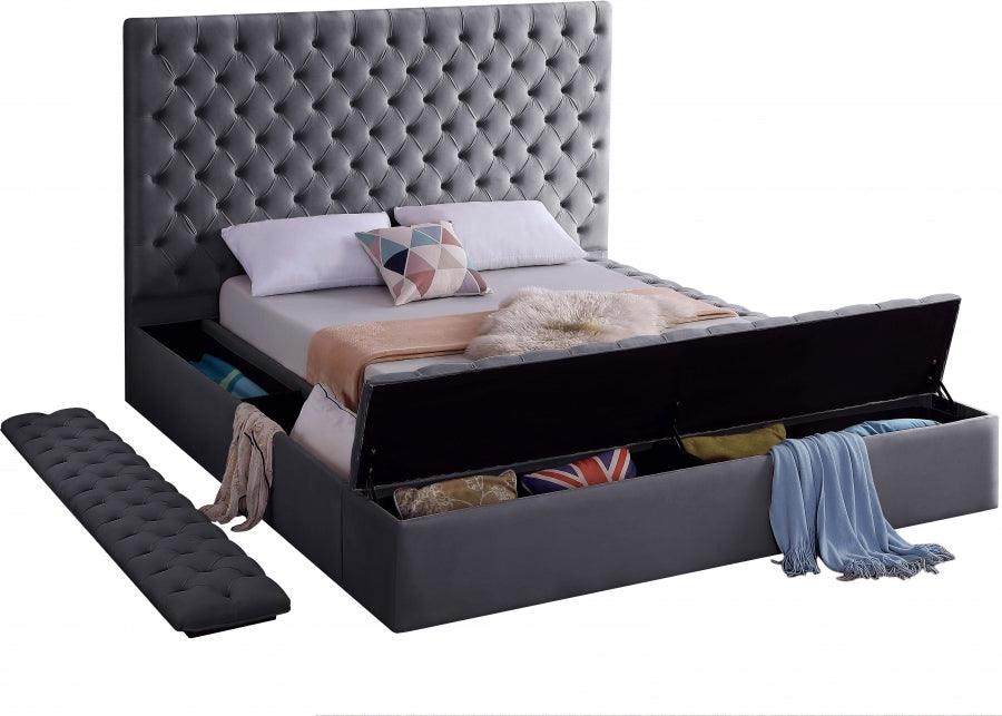 Bliss Velvet Queen Bed In Grey - ATL FURNITURE
