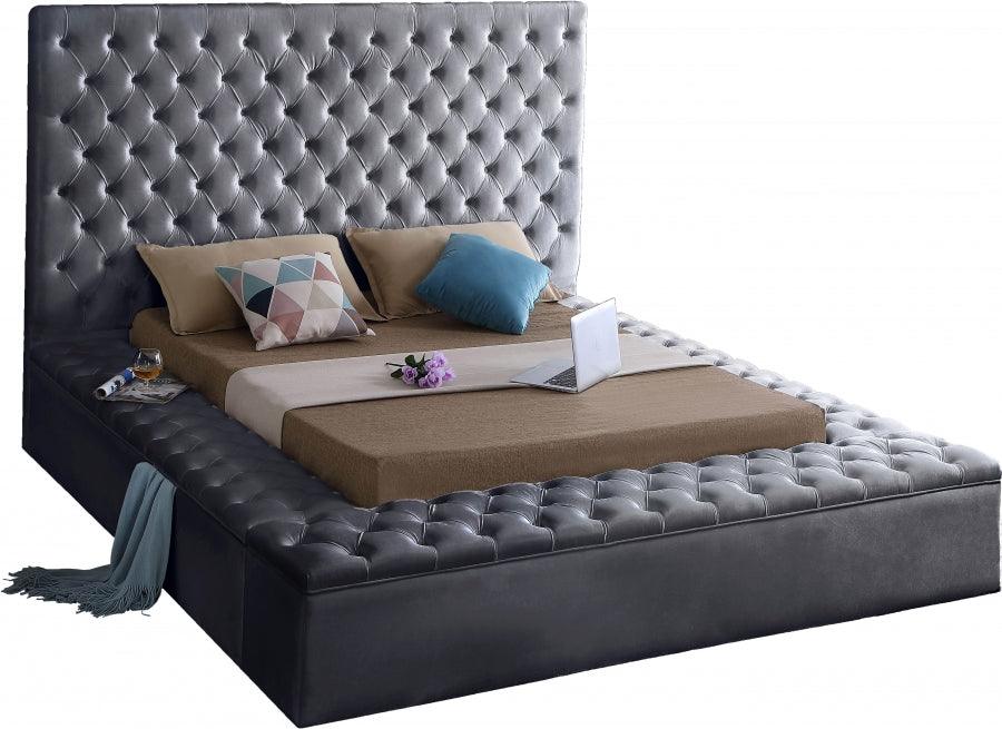 Bliss Velvet King Bed In Grey - ATL FURNITURE