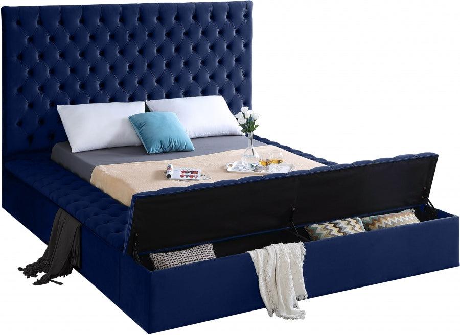 Bliss Velvet King Bed In Navy - ATL FURNITURE