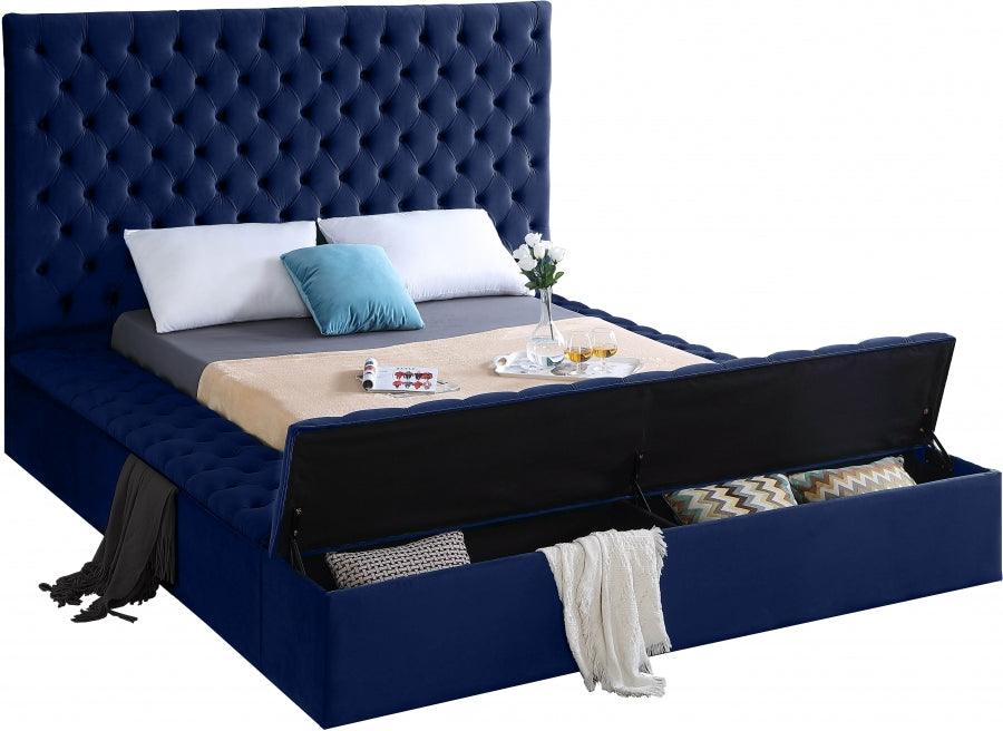 Bliss Velvet Queen Bed In Navy - ATL FURNITURE