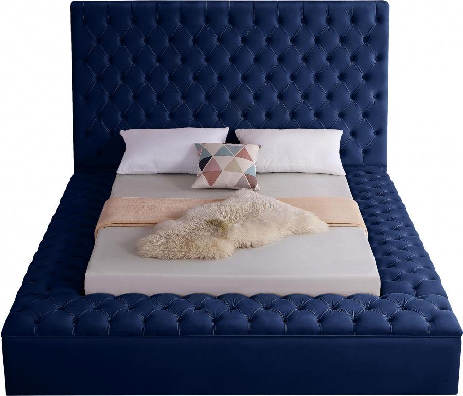 Bliss Velvet Queen Bed In Navy - ATL FURNITURE
