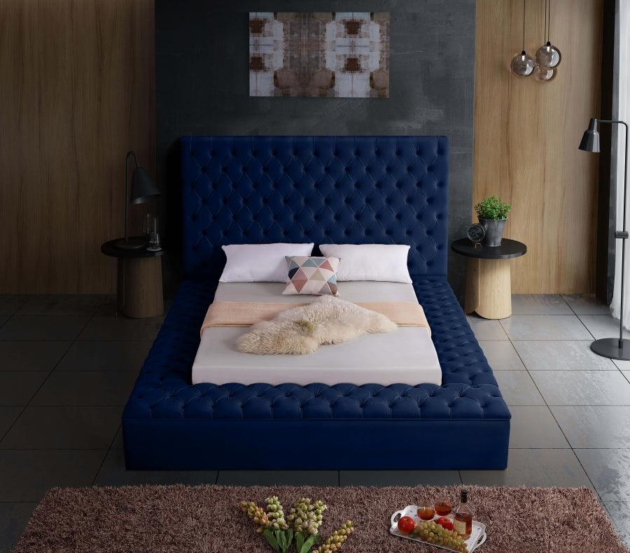 Bliss Velvet Queen Bed In Navy - ATL FURNITURE