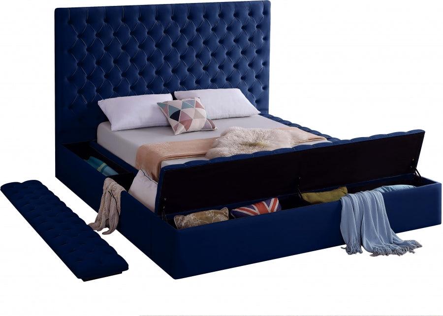 Bliss Velvet Queen Bed In Navy - ATL FURNITURE