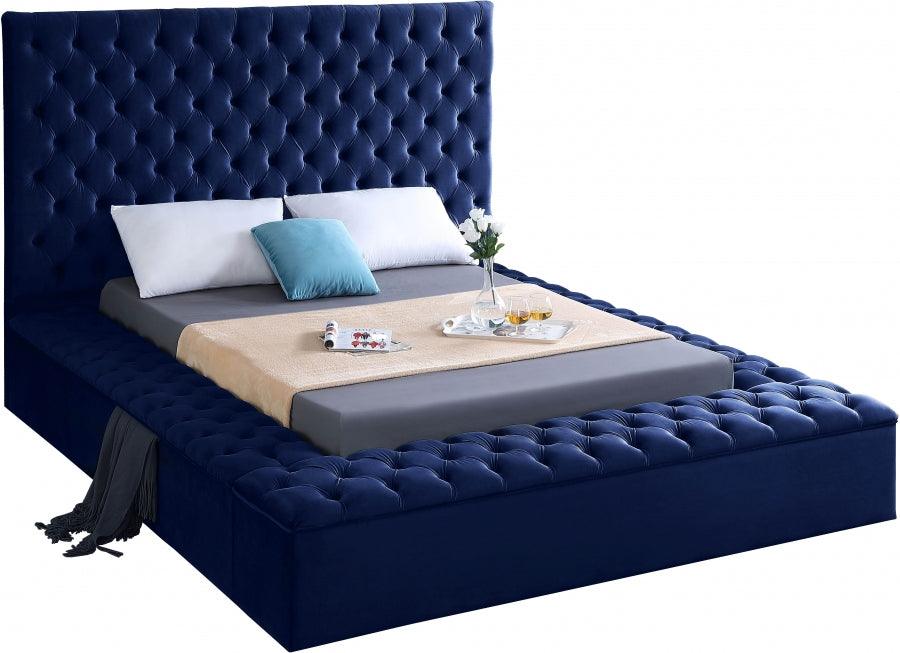 Bliss Velvet Queen Bed In Navy - ATL FURNITURE