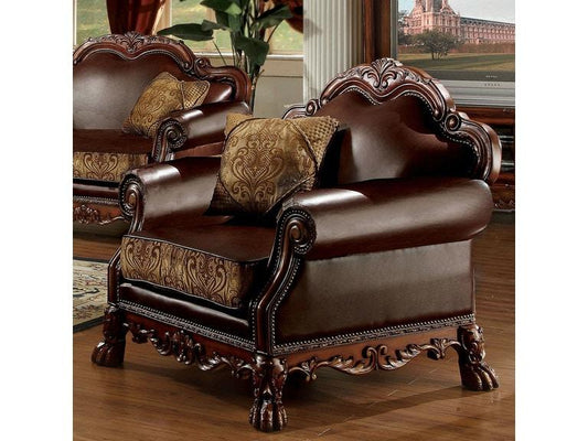 Dresden Brown PU & Chenille, Cherry Oak Chair & 1 Pillow - ATL FURNITURE