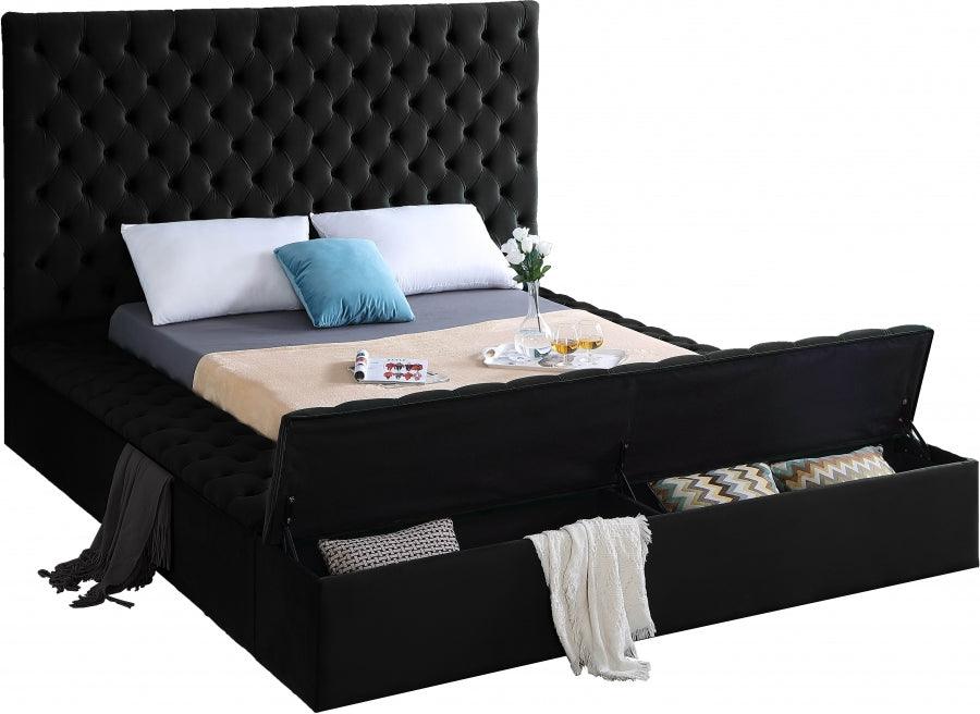Bliss Velvet Queen Bed In Black - ATL FURNITURE
