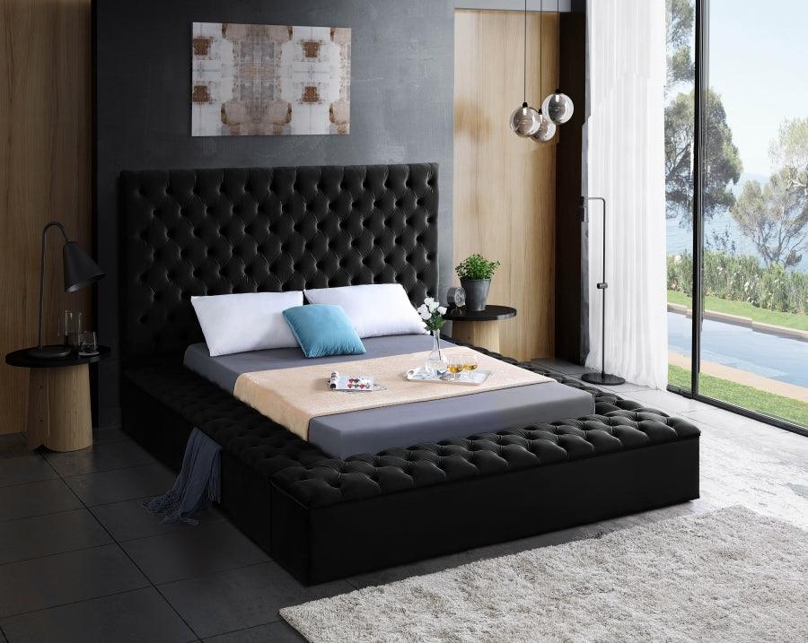 Bliss Velvet Queen Bed In Black - ATL FURNITURE
