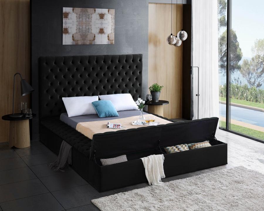 Bliss Velvet Queen Bed In Black - ATL FURNITURE