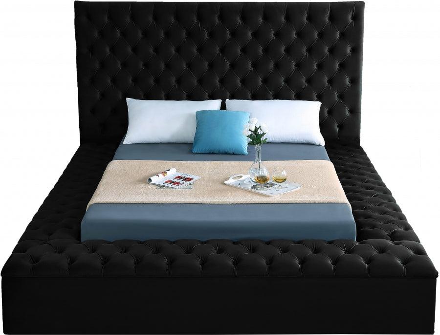 Bliss Velvet King Bed In Black - ATL FURNITURE