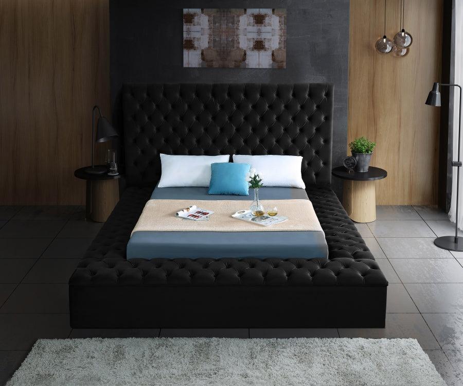 Bliss Velvet Queen Bed In Black - ATL FURNITURE