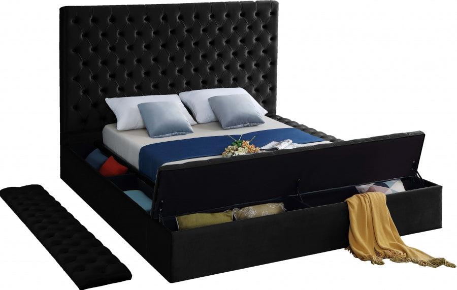 Bliss Velvet Queen Bed In Black - ATL FURNITURE
