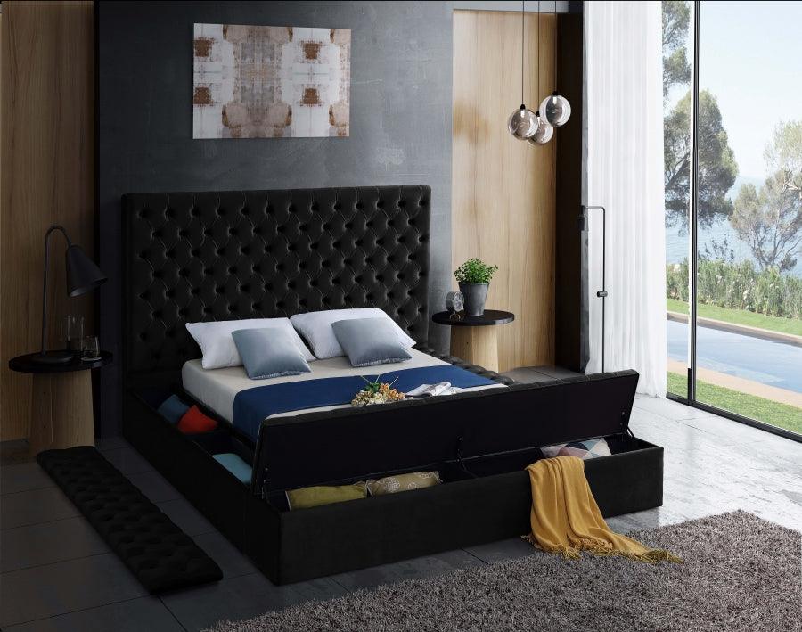 Bliss Velvet Queen Bed In Black - ATL FURNITURE