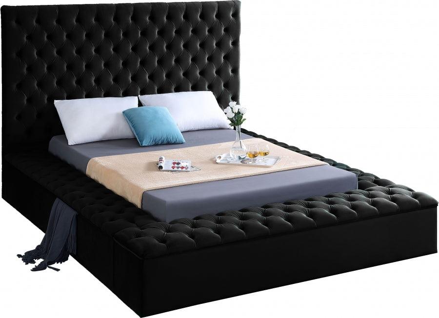 Bliss Velvet Queen Bed In Black - ATL FURNITURE