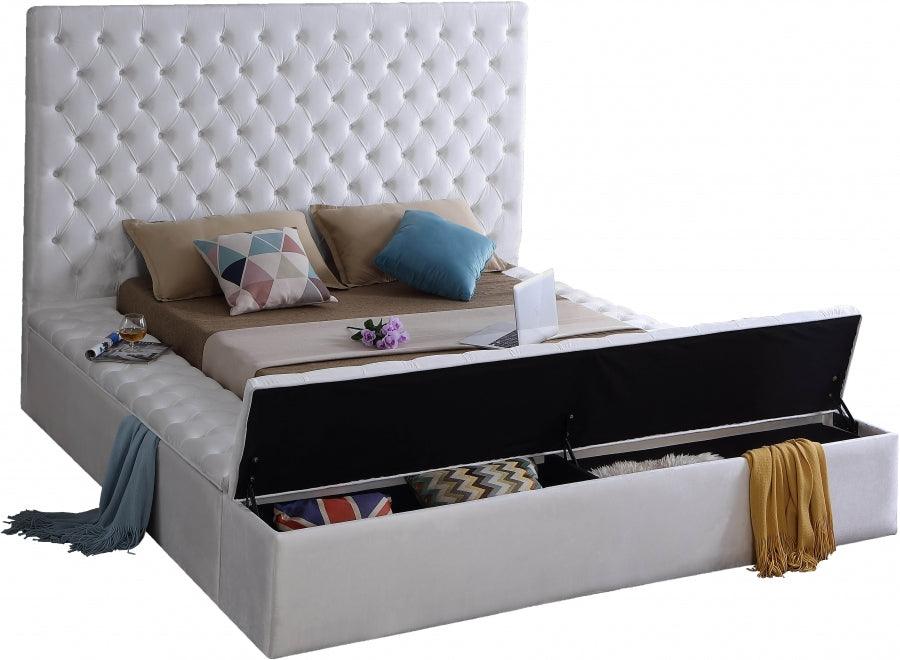 Bliss Velvet King Bed In White - ATL FURNITURE