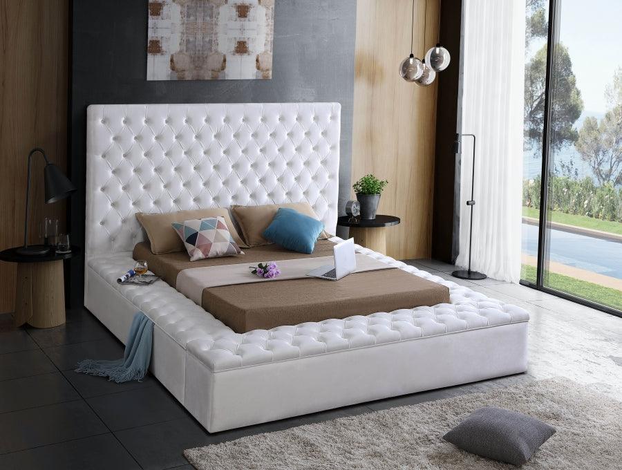 Bliss Velvet Queen Bed In White - ATL FURNITURE