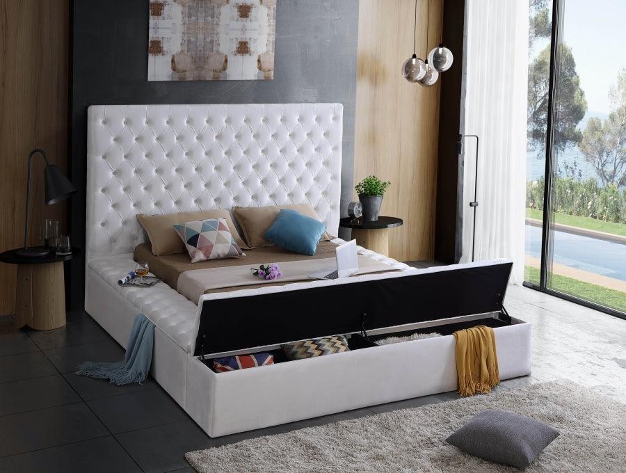 Bliss Velvet King Bed In White - ATL FURNITURE