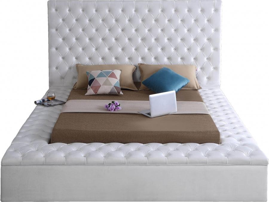 Bliss Velvet King Bed In White - ATL FURNITURE