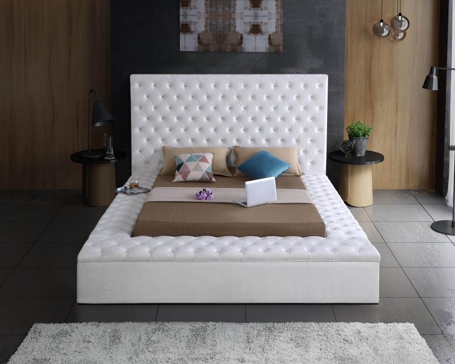 Bliss Velvet Queen Bed In White - ATL FURNITURE