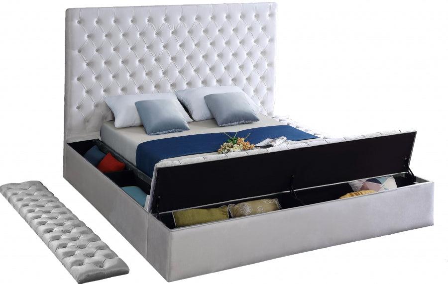 Bliss Velvet King Bed In White - ATL FURNITURE