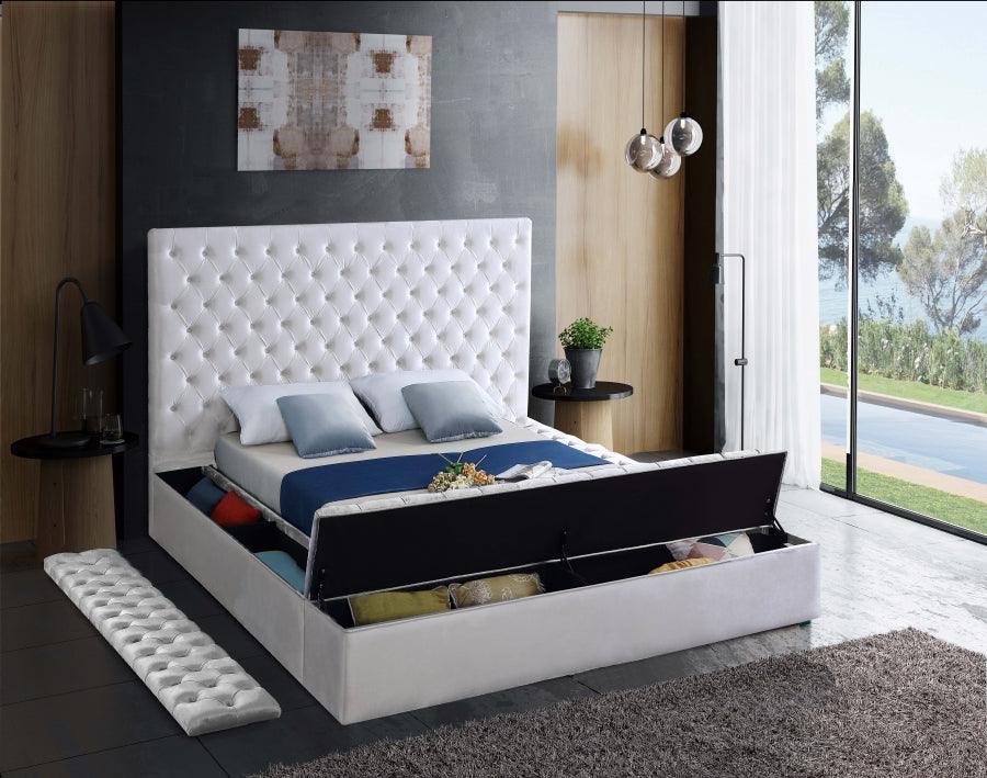 Bliss Velvet Queen Bed In White - ATL FURNITURE