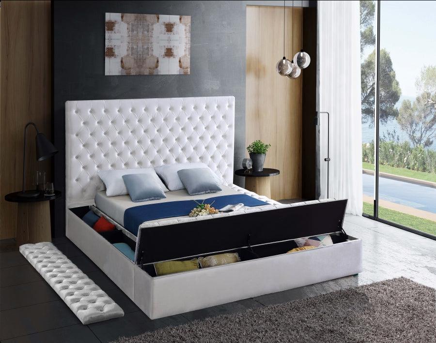 Bliss Velvet King Bed In White - ATL FURNITURE