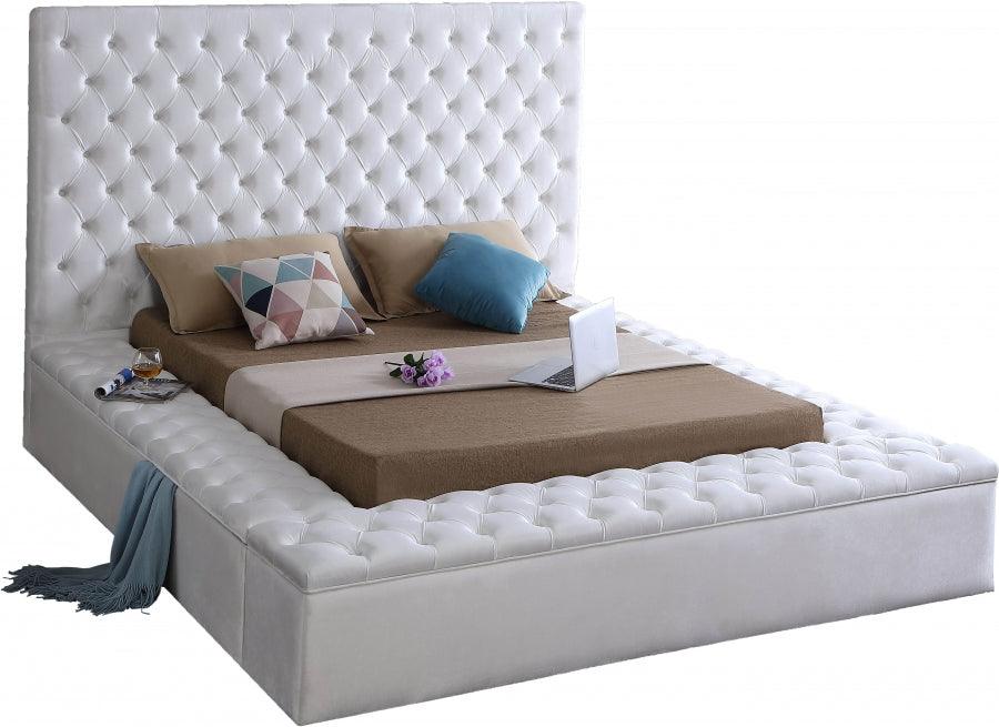 Bliss Velvet King Bed In White - ATL FURNITURE